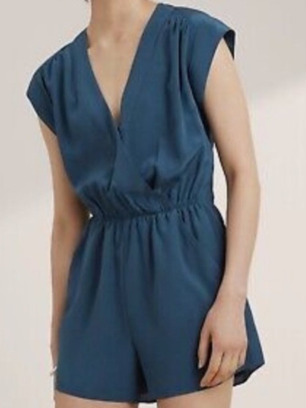 Babaton 100% Silk Romper in Moody Blue – XS